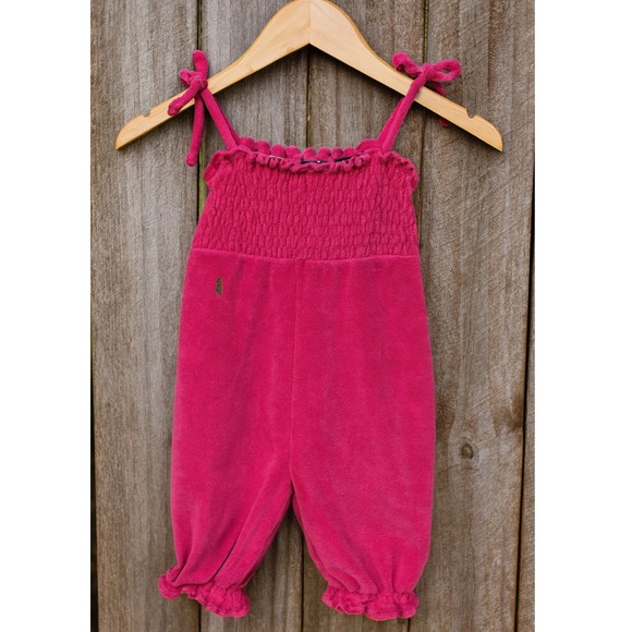 Ralph Lauren Other - Ralph Lauren Baby Girl sz 9 Mo Pink Terrycloth Rutched Ruffle One Piece Beachy